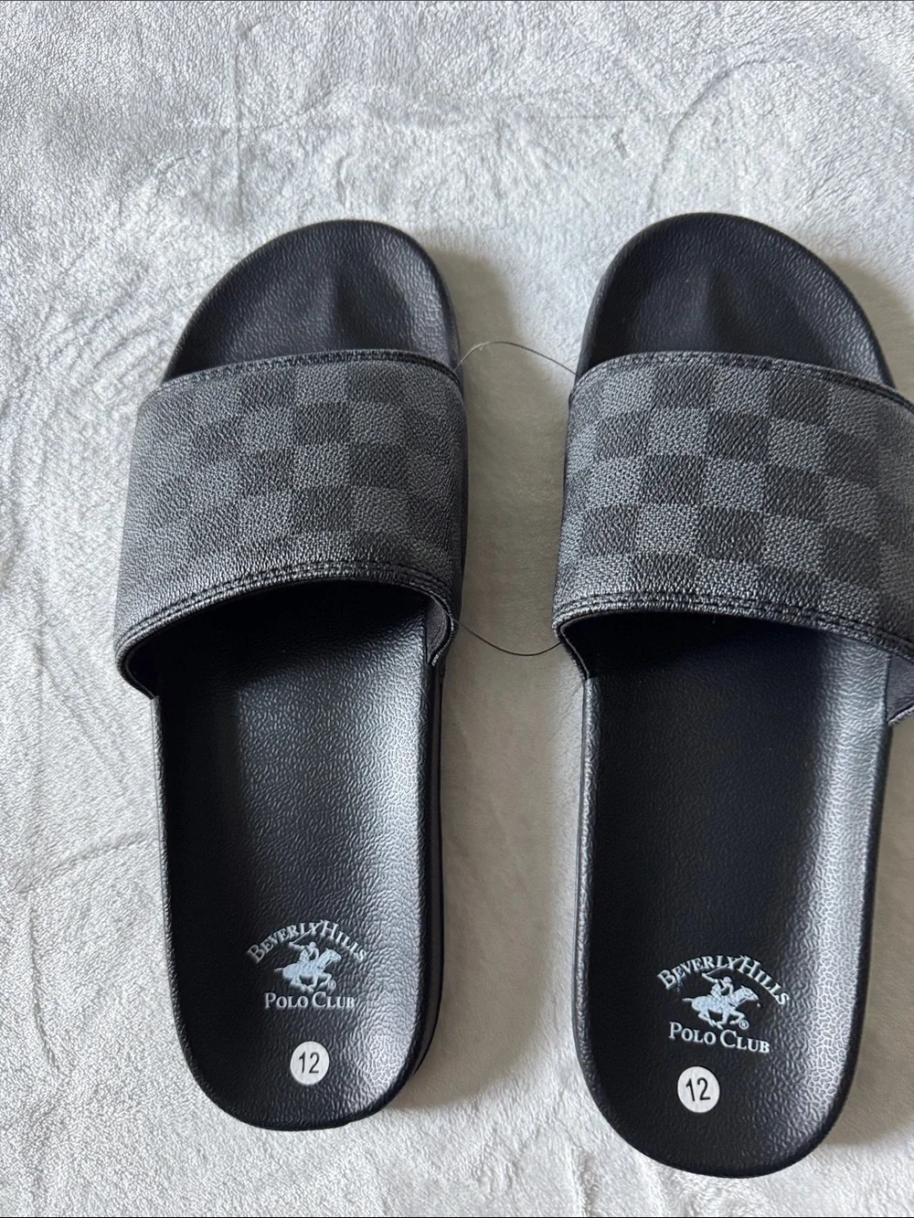 Beverly Hills Polo Club Black Check Slide Sandals